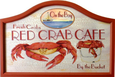 RED CRAB CAFÉ WOOD PUB SIGN, GREAT COLORS AND DETAIL, THE WOOD FRAME
IS ABOUT 3/4" DEEP.  THIS SIGN IS OUT OF PRODUCTION, WE HAVE ONLY THREE LEFT.