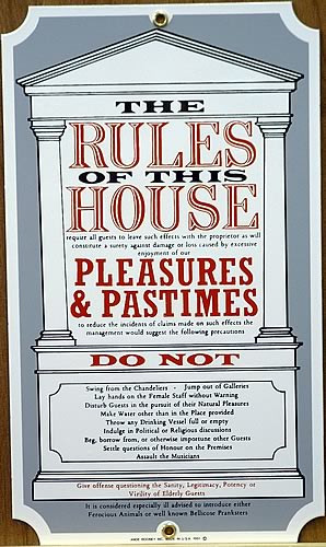 RULES OF THE HOUSE PORCELAIN SIGN