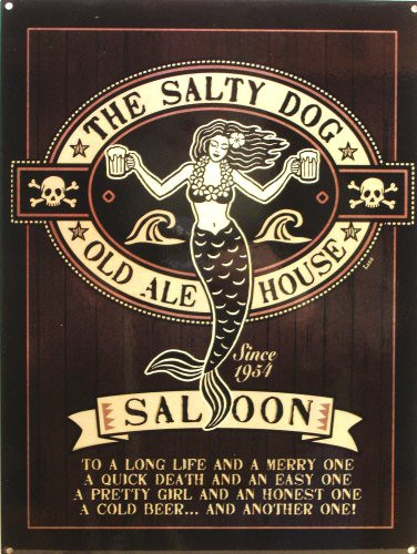 SALTY DOG SALOON MERMAID VINTAGE ENAMEL SIGN