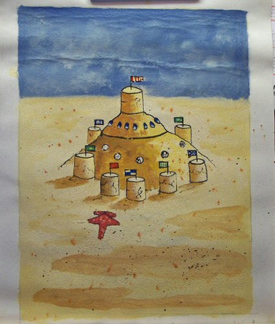SAND CASTLE small OIL PAINTING
