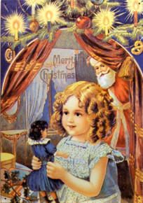 SANTA WITH GIRL & DOLL CHRISTMAS SIGN