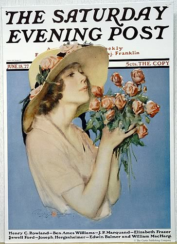 SAT EVE POST GIRL W/FLOWERS SIGN