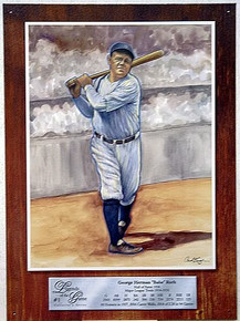 Photo of BABE  RUTH LEGEND BASEBALL SIGN, WITH STATS FROM HIS DAYS ON THE DIAMOND