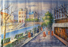 SHOPPERS BY CANAL WITH BRIDGE MEDIUM large OIL PAINTING