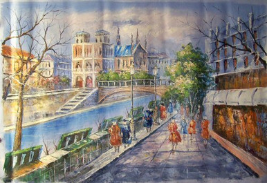 SHOPPERS BY CANAL WITH BRIDGE MEDIUM large OIL PAINTING