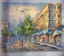 SHOPPERS IN PARIS small OIL PAINTING