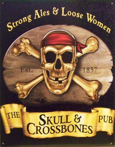 SKULL & CROSS BONES PUB (VERT.) SIGN