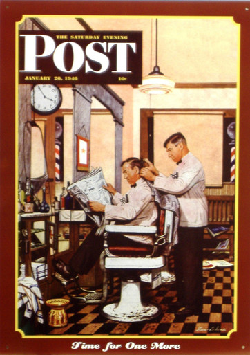 BARBER SHOP SATURDAY EVENING POST COVER METAL SIGN HAS GREAT COLOR AND DETAIL