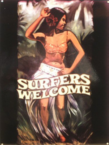 SURFERS WELCOME ENAMEL SIGN