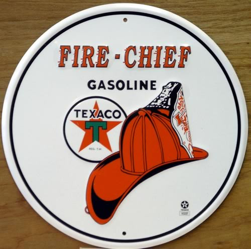 ~ TEXACO Fire-Chief Gasoline Vintage Tin Metal Sign Hatful of Pep