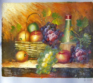 Photo of BASKET APPLES, WINE AND GRAPES SM. OIL PAINTING