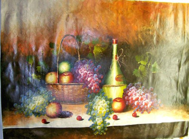 Photo of BASKET OF APPLES, WINE AND GRAPES X-LG  OIL PAINTING