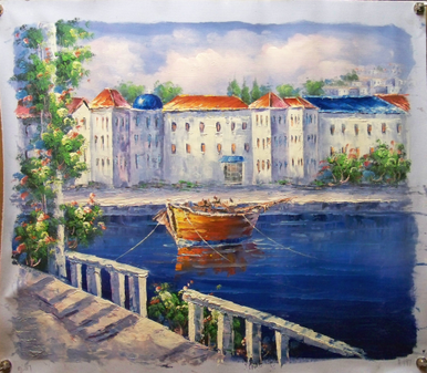TOWN BY CANALS medium OIL PAINTING