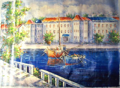 TOWN BY CANALS large OIL PAINTING