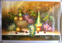 Photo of BASKET OF APPLES, WINE & GRAPES LARGE  OIL PAINTING