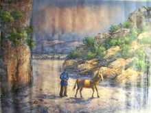 WALKING THE MULE large OIL PAINTING