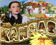 THIS METAL SIGN - POSTCARD FROM KANSAS HAS GREAT COLOR AND ATTENTION TO DETAIL