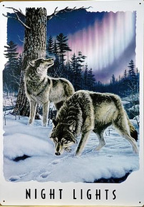 Photo of WOLVES, NOTHERN LIGHTS"  THIS SIGN CAPTURES A SCENE FROM THE FAR NORTH WHERE WOLVES ENJOY THE SHOW