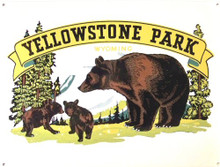 ENAMEL on HEAVY METAL: 15 3/4" w X 12" h, WITH HOLES IN EACH CORNER FOR EASY MOUNTING
RICH COLORS AND ATTENTION TO DETAIL MAKES IT A GREAT ADDITION TO BEAR LOVERS OR YELLOW STONE PARK ENTHUSIAST