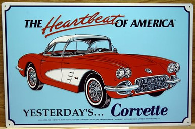 METAL Sign Size: 17 1/2" w x 12" h, WITH HOLES IN EACH CORNER FOR EASY MOUNTING
COLORFUL AND DETAILED, THIS SIGN MAKES A GREAT ADDITION FOR THE CORVETTE ENTHUSIAST COLLECTION