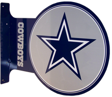 READY TO HANG ON WALL, LOGO VIEWABLE FROM BOTH SIDED,  13 1/2" H X 17 1/2" L   (FLANGE MEASURES 13 1/2" X 2") with holes for easy mounting 

A SUPER ADDITION FOR ANY AVID DALLAS COWBOYS FOOTBAL FAN'S COLLECTION, GREAT COLORS AND GRAPHICS