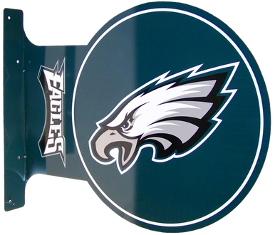 READY TO HANG ON WALL, LOGO VIEWABLE FROM BOTH SIDED,  13 1/2" H X 17 1/2" L   (FLANGE MEASURES 13 1/2" X 2") with holes for easy mounting 
A SUPER ADDITION FOR ANY AVID PHILADELPHIA EAGLES FOOTBAL FAN'S COLLECTION, GREAT COLORS AND GRAPHICS