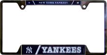 METAL LICENSE PLATE FRAME 12 1/4" W X 6 1/4" J X 1/4" D  WITH HOLES FOR EASY ATTACHMENT
A GREAT ADDITION FOR ANY NEW YORK GIANTS FOOTBALL FANS COLLECTION, SUPER GRAPHICS AND COLOR