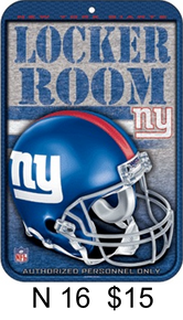 HEAVY DUTY PLASTIC FOOTBALL, 10 3/4" w X 16 1/2" h  WITH HOLES FOR EASY MOUNTING 
SUPER ADDITION TO ANY NEW YORK GIANTS FOOTBALL FAN'S COLLECTION,  GREAT COLORS AND GRAPHICS