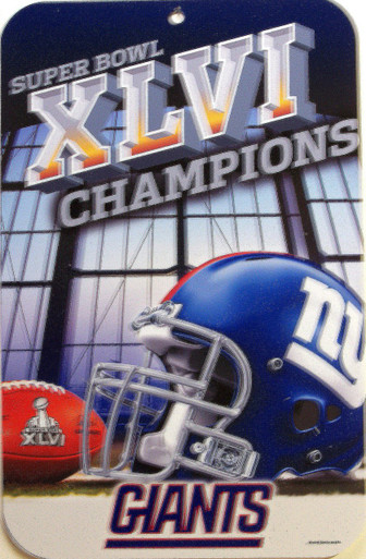 HEAVY DUTY PLASTIC FOOTBALL SIGN,  10 3/4" w X 16 1/2" h  WITH HOLE(s) FOR EASY MOUNTING
SUPER ADDITION TO ANY NEW YORK GIANTS FOOTBALL COLLECTION, GREAT COLOR AND GRAPHICS