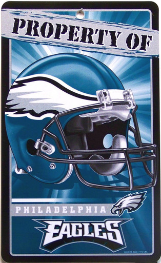 DURABLE PLASTIC FOOTBALL SIGN, 7 1/4" w X 12" h  with hole(s) for easy display 
GREAT SIGN FOR A PHILADELPHIA EAGLES FAN'S COLLECTION. EXCELLENT COLOR AND GRAPHICS