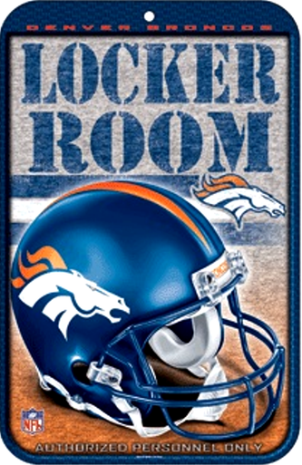 METAL FOOTBALL SIGN 10 3/4" w X 16 1/2" h    WITHHOLE(S) FOR EASY MOUNTING 
GREAT ADDITION TO ANY DENVER BRONCOS COLLECTION.  COLORFUL AND GREATLY DETAILEDHEAVY DUTY PLASTIC FOOTBALL SIGN