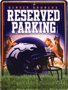 METAL FOOTBALL SIGN   8  1/2" w X 11" h  WITH HOLE(S) FOR EASY MOUNTING 
GREAT ADDITION TO ANY DENVER BRONCOS COLLECTION.  COLORFUL AND GREATLY DETAILED