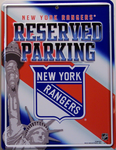 METAL HOCKEY SIGN 8 1/2" w X 11" h  WITH HOLE(S) FOR EASY MOUNTING 
GREAT COLOR AND GRAPHICS FOR THE RANGERS FAN'S COLLECTION