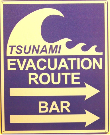 METAL SIGNS 12" W X 15" H WITH HOLES IN EACH CORNER FOR EASY MOUNTING

TSUNAMI AND BAR ROUTES JUST HAPPEN TO BE IN THE SAME DIRECTION, COINCIDENCE?