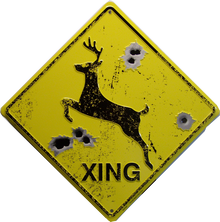 METAL EMBOSSED SIGN 12" X 12" with hole(s) for easy mounting
EMBOSSED WITH IMITATION BULLET HOLE IS A GREAT SIGN FOR HUNTERS