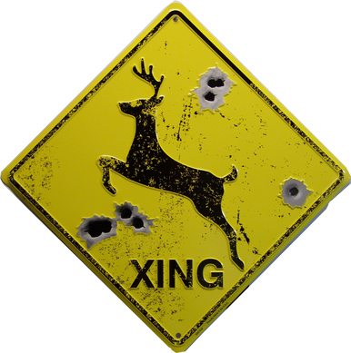 METAL EMBOSSED SIGN 12" X 12" with hole(s) for easy mounting
EMBOSSED WITH IMITATION BULLET HOLE IS A GREAT SIGN FOR HUNTERS