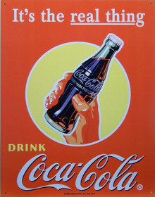 METAL SIGN 12 1/2" W X 16" H with holes in each corner.

THIS NOSTALGIC COCA-COLA METAL SIGN HAS GREAT GRAPHICS AND ATTENTION TO DETAIL