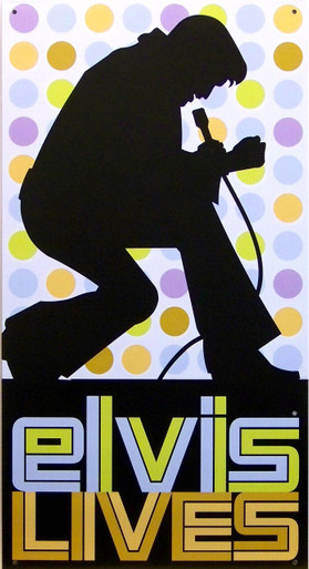 METAL SIGN 8 1/2" W X 16" H, with holes in each corner for easy mounting.

CLASSIC ELVIS SIGN, GREAT COLORS AND GRAPHICS TO REMEMBER THE KING, LAST ONE, THIS SIGN IS OUT OF PRODUCTION