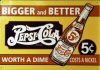 , THIS SIGN IS FROM THE YELLOW AND RED PEPSI TIME AND HAS BEAUTIFUL COLOR AND CRISP GRAPHICS