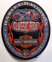 HARLEY EMBOSSED OVAL SIGN HAS GREAT DETAIL, COLOR AND GRAPHICS