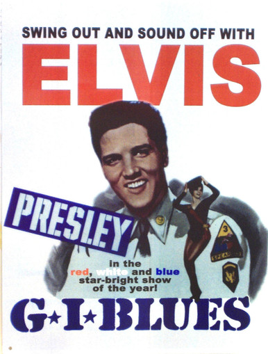 GREAT ENAMEL ELVIS SIGN FROM THE MOVIE POSTER G.I. BLUES
GREAT COLORS AND DETAILS ON THIS SIGN.