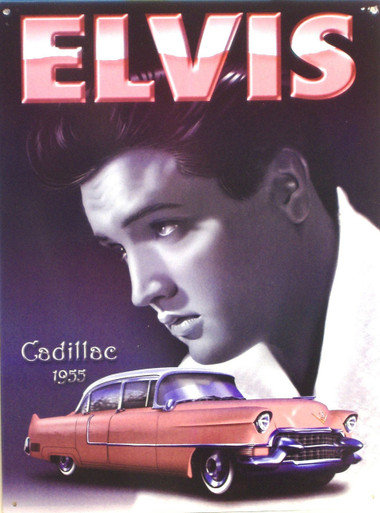 GREAT PICTURE OF ELVIS WITH THE FAMOUS "PINK CADILLAC
THIS ENAMEL SIGN HAS GREAT ATTENTION TO DETAIL AND COLOR