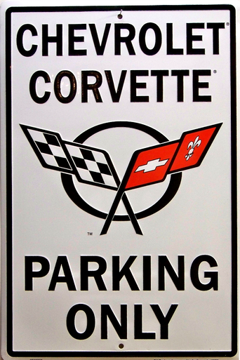 Metal sign for Corvette Parking Only
has the Corvette Racing Flags in the center
with nice detail and color