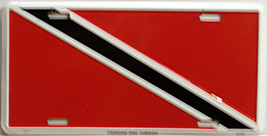 TRINADAD & TOBAGO COLORFUL FLAG, METAL LICENSE PLATE 12" X 6"  WITH HOLES SLOTS CUT FOR EASY MOUNTING