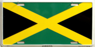 JAMAICA COLORFUL FLAG, METAL LICENSE PLATE 12" X 6"  WITH HOLES SLOTS CUT FOR EASY MOUNTING