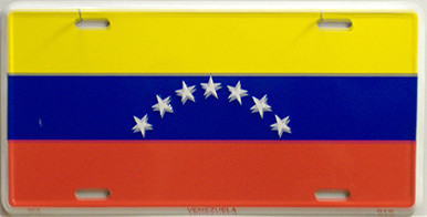 VENEZULA COLORFUL FLAG, METAL LICENSE PLATE 12" X 6"  WITH HOLES SLOTS CUT FOR EASY MOUNTING