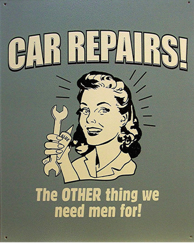 HUMOROUS TIN SIGN WITH HOLES IN EACH CORNER FOR EASY MOUNTING