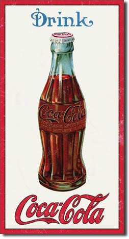 THIS VINTAGE 1915 COKE BOTTLE SIGN MEASURES 8 1/2" W X 16" H 
IT HAS HOLES IN EACH CORNER FOR EASY MOUNTING