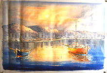 Photo of BOATS AT SUNSET OIL PAINTING