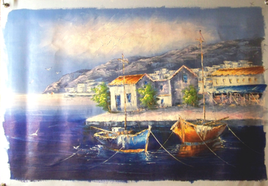 Photo of BOATS BY MARKET MEDIUM SIZED OIL PAINTING